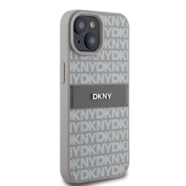 DKNY Leather Mono Stripe & Metal Logo case for iPhone 15 Plus / 14 Plus - beige