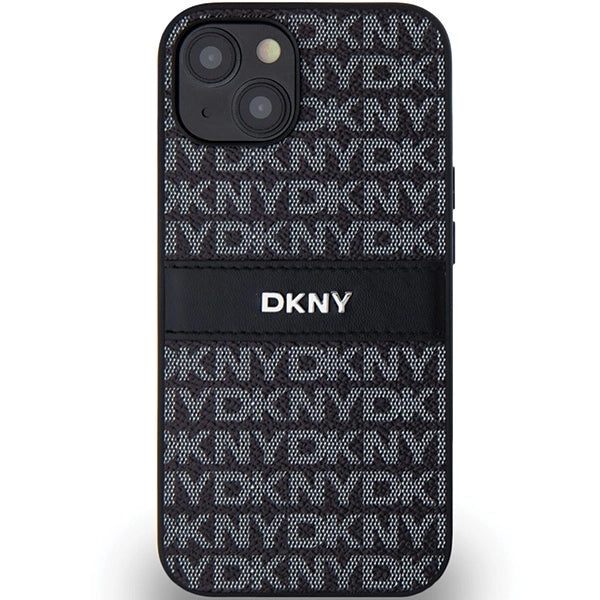 DKNY Leather Mono Stripe & Metal Logo Case for iPhone 15 Plus / 14 Plus - Black