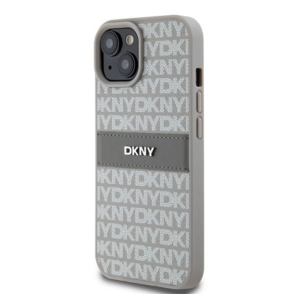 DKNY Leather Mono Stripe & Metal Logo case for iPhone 15 / 14 / 13 - beige