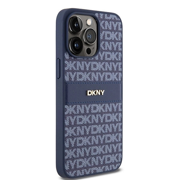 DKNY Leather Mono Stripe & Metal Logo case for iPhone 15 Pro Max - blue