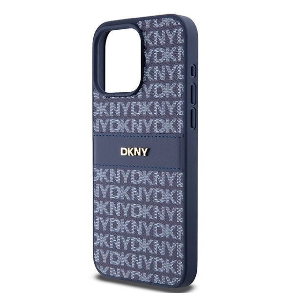 DKNY Leather Mono Stripe & Metal Logo case for iPhone 15 Pro Max - blue
