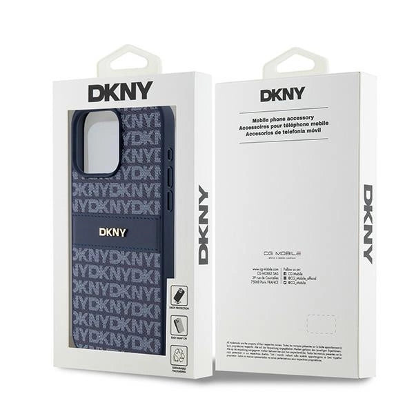 DKNY Leather Mono Stripe & Metal Logo case for iPhone 15 Pro Max - blue
