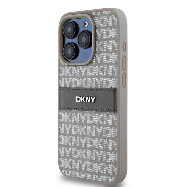 DKNY Leather Mono Stripe & Metal Logo case for iPhone 15 Pro Max - beige