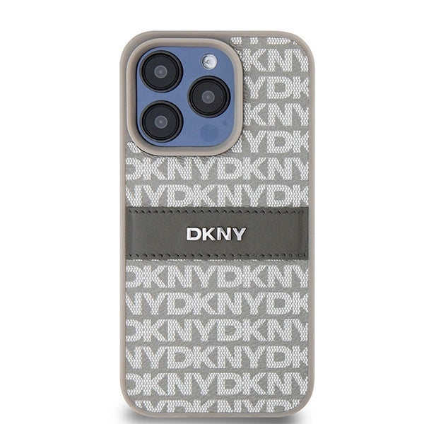 DKNY Leather Mono Stripe & Metal Logo case for iPhone 15 Pro Max - beige