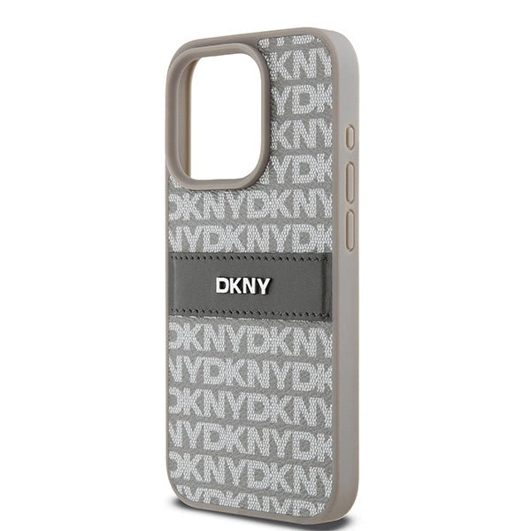 DKNY Leather Mono Stripe & Metal Logo case for iPhone 15 Pro Max - beige