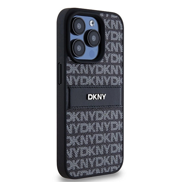 DKNY Leather Mono Stripe & Metal Logo case for iPhone 15 Pro Max - black