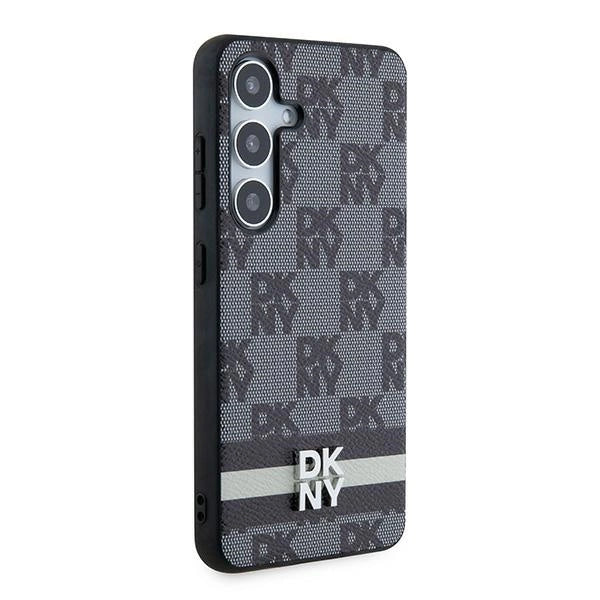 DKNY Leather Checkered Mono Pattern & Printed Stripes Case for Samsung Galaxy S24 - Black
