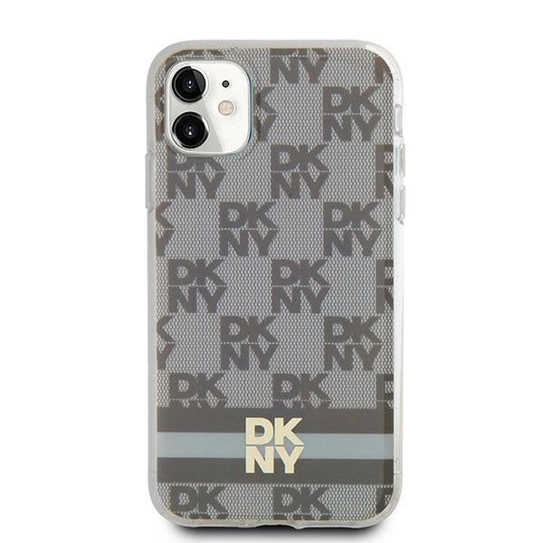 DKNY IML Checkered Mono Pattern & Printed Stripes MagSafe case for iPhone 11 / Xr - beige