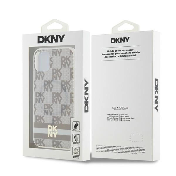 DKNY IML Checkered Mono Pattern & Printed Stripes MagSafe case for iPhone 11 / Xr - beige
