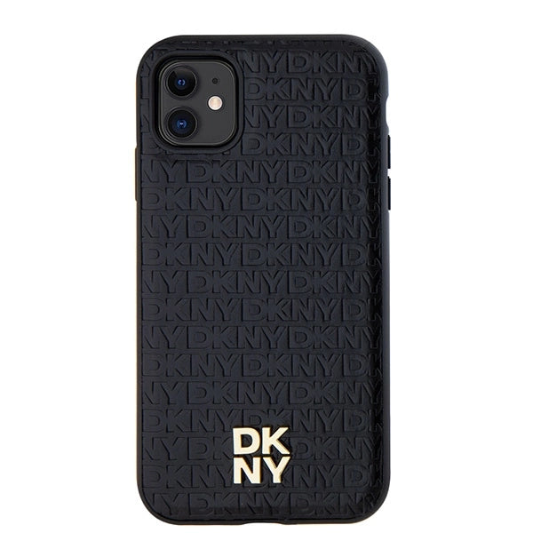 DKNY Leather Monogram Pattern Metal Logo MagSafe Case for iPhone 11 / Xr - Black
