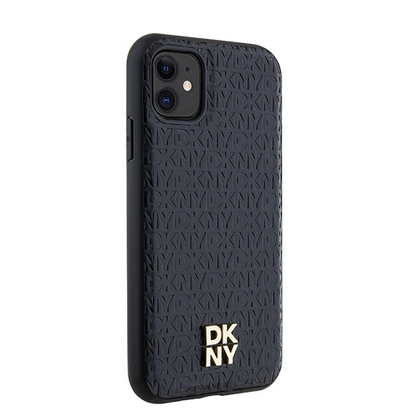 DKNY Leather Monogram Pattern Metal Logo MagSafe Case for iPhone 11 / Xr - Black