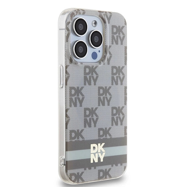 DKNY IML Checkered Mono Pattern & Printed Stripes MagSafe case for iPhone 13 Pro Max - beige