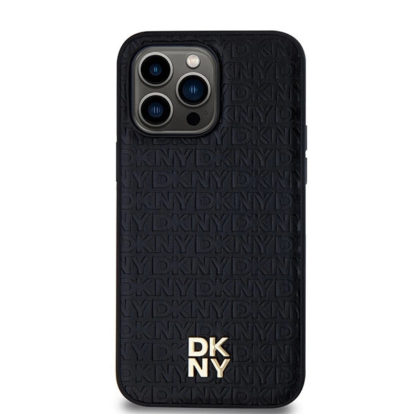 DKNY Leather Pattern Metal Logo MagSafe case for iPhone 13 Pro Max - black