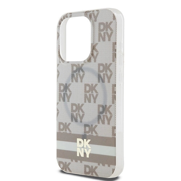 DKNY IML Checkered Mono Pattern & Printed Stripes MagSafe case for iPhone 14 Pro - beige