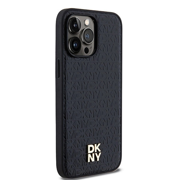 DKNY Leather Pattern Metal Logo MagSafe case for iPhone 14 Pro - black