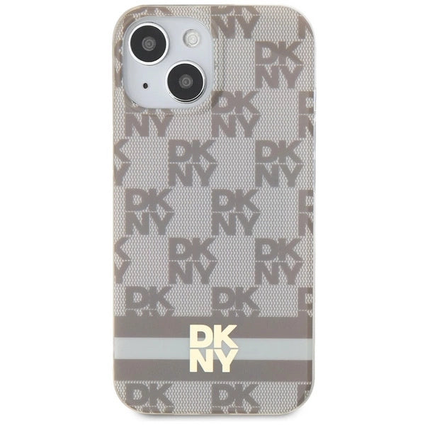 DKNY IML Checkered Mono Pattern & Printed Stripes MagSafe case for iPhone 15 / 14 / 13 - beige