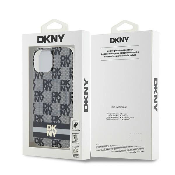 DKNY IML Checkered Mono Pattern & Printed Stripes MagSafe Case for iPhone 15/14/13 - Black