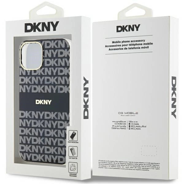 DKNY IML Mono & Stripe MagSafe Case for iPhone 15/14/13 - Black