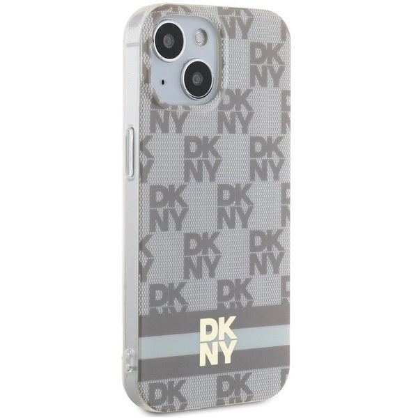 DKNY IML Checkered Mono Pattern & Printed Stripes MagSafe Case for iPhone 15 Plus / 14 Plus - Beige