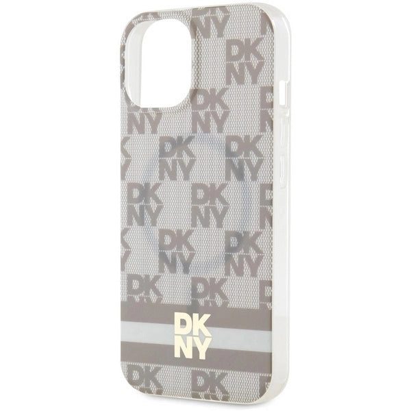 DKNY IML Checkered Mono Pattern & Printed Stripes MagSafe Case for iPhone 15 Plus / 14 Plus - Beige