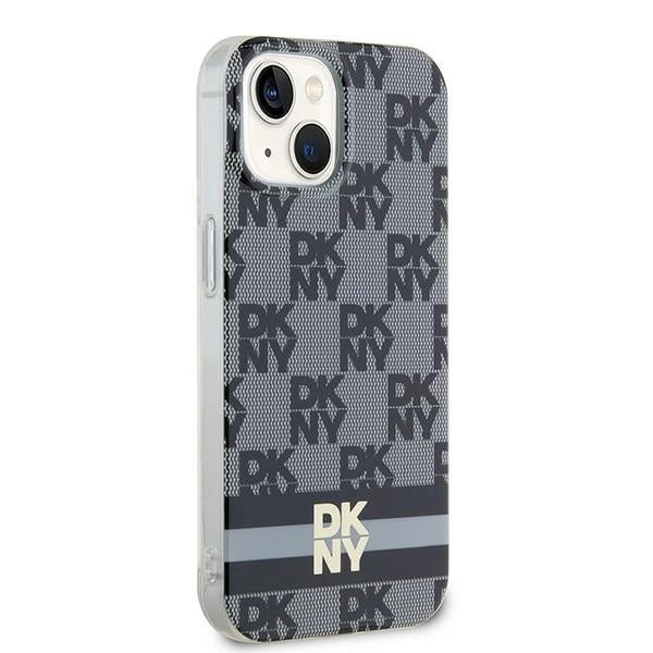 DKNY IML Checkered Mono Pattern & Printed Stripes MagSafe Case for iPhone 15/14/13 - Black