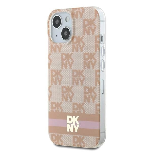 DKNY IML Checkered Mono Pattern & Printed Stripes MagSafe case for iPhone 15 / 14 / 13 - pink