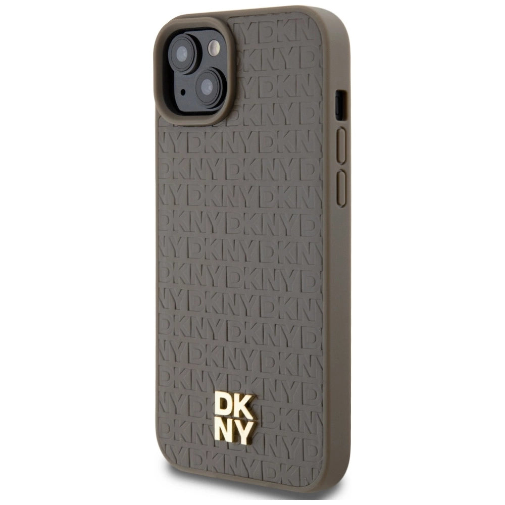 DKNY Leather Pattern Metal Logo MagSafe case for iPhone 15 / 14 / 13 - brown