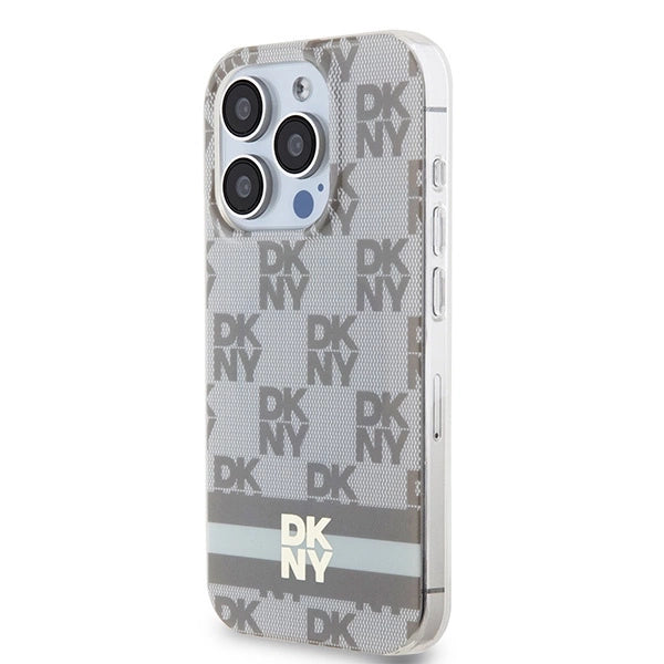 DKNY IML Checkered Mono Pattern & Printed Stripes MagSafe case for iPhone 15 Pro Max - beige