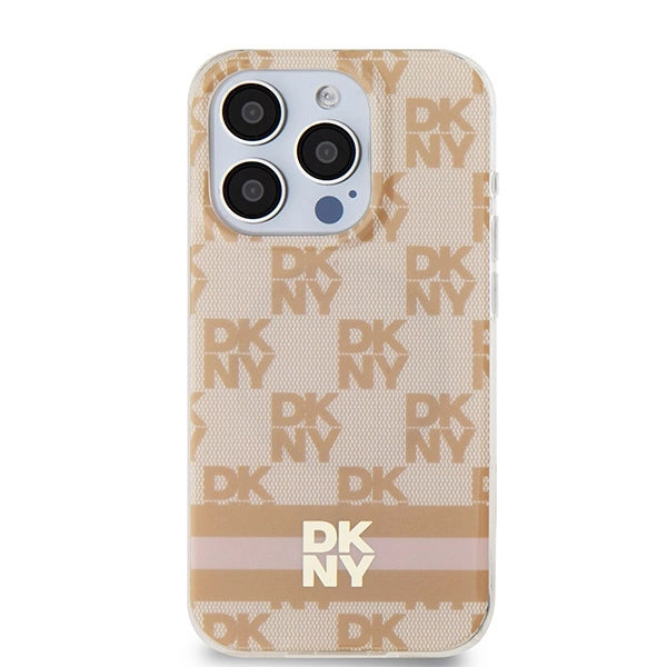 DKNY IML Checkered Mono Pattern & Printed Stripes MagSafe case for iPhone 15 Pro Max - pink