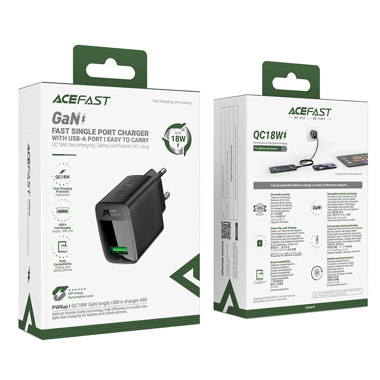 Acefast A90 Charger GaN USB-A QC 18W - sort
