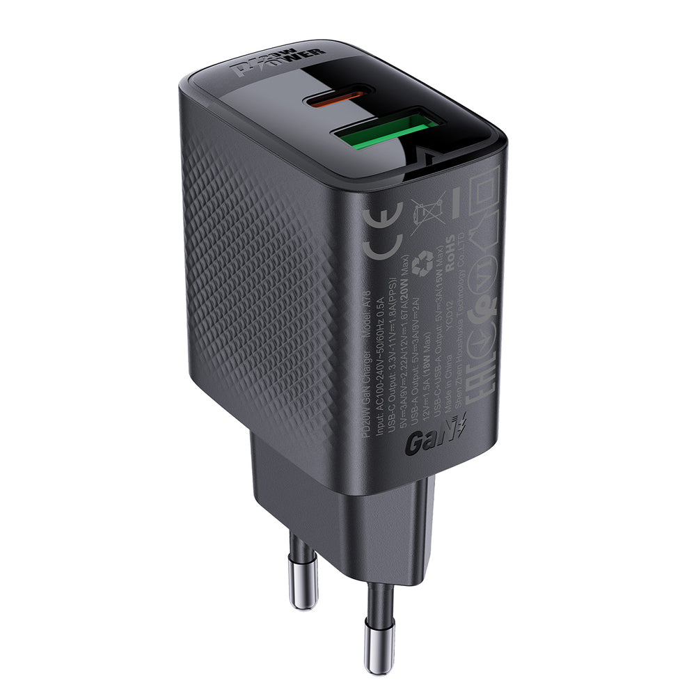 Acefast A78 Charger Network GaN USB-A / USB-C PD 20W - sort