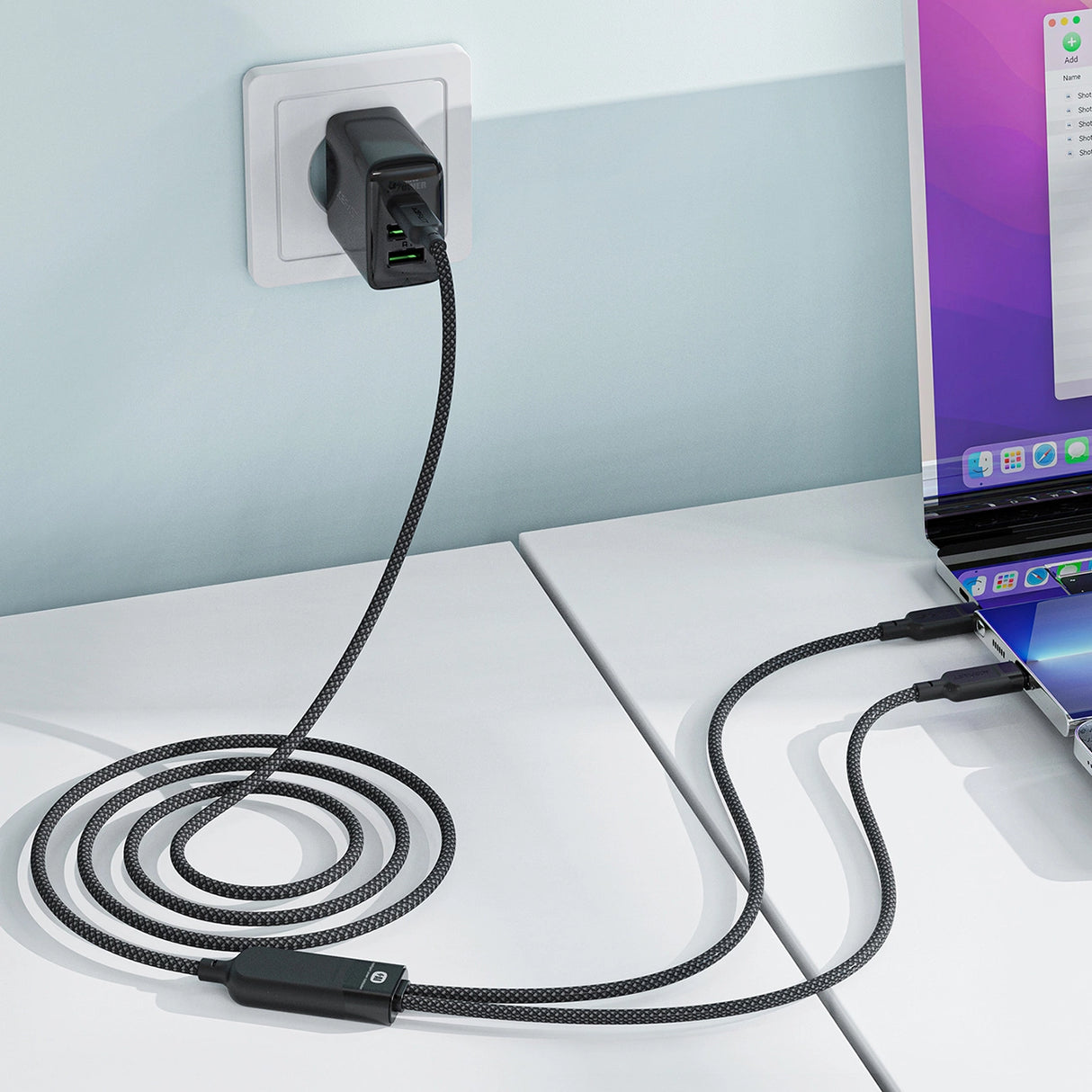 Acefast C5 USB-C - USB-C / USB-C 2in1 100W 480Mb/s kabel - sort