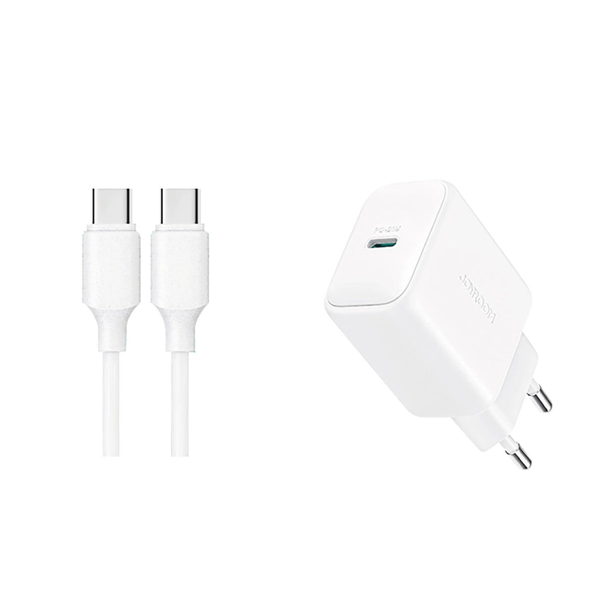 Joyroom JR-TCF20 USB-C PD 20W netværksoplader - hvid + USB-C / USB-C kabel 1m