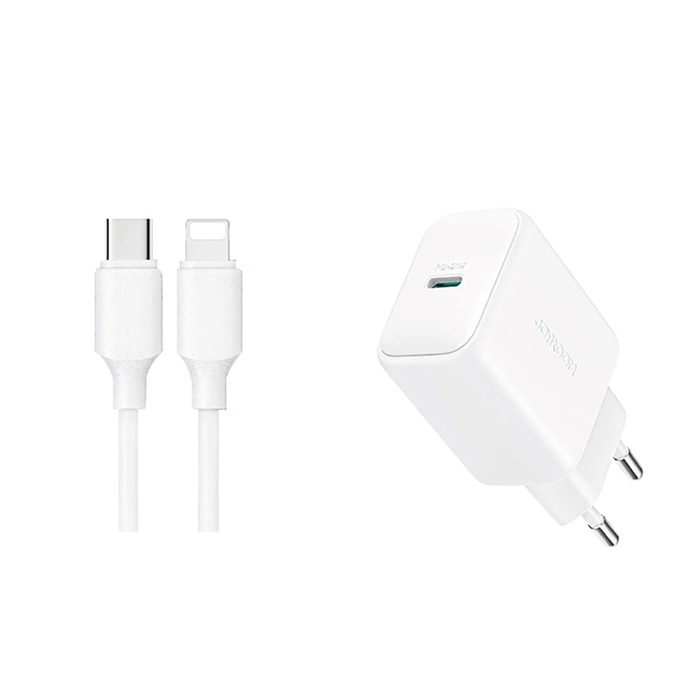Joyroom JR-TCF20 USB-C PD 20W netværksoplader - hvid + USB-C / Lightning kabel 1m
