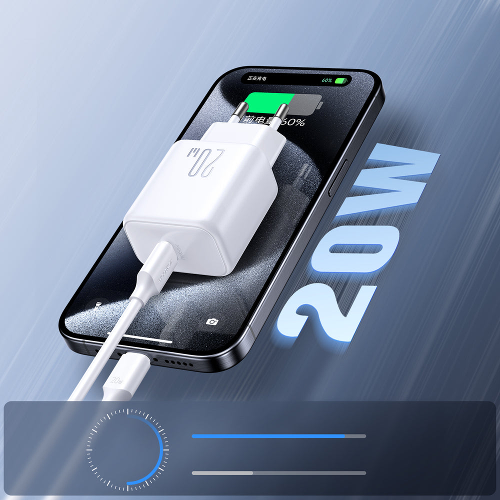 Joyroom JR-TCF20 USB-C PD 20W network charger - white + USB-C / Lightning cable 1m