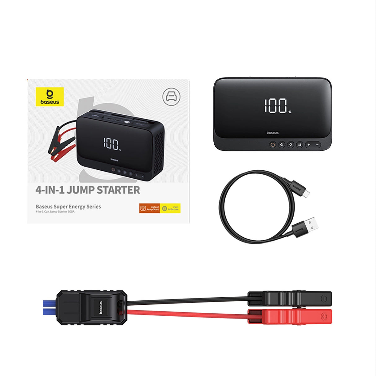 Jump starter Baseus Super Energy BS-CH013 4in1 600A med lommelygte / powerbank 6000mAh / kompressor - sort