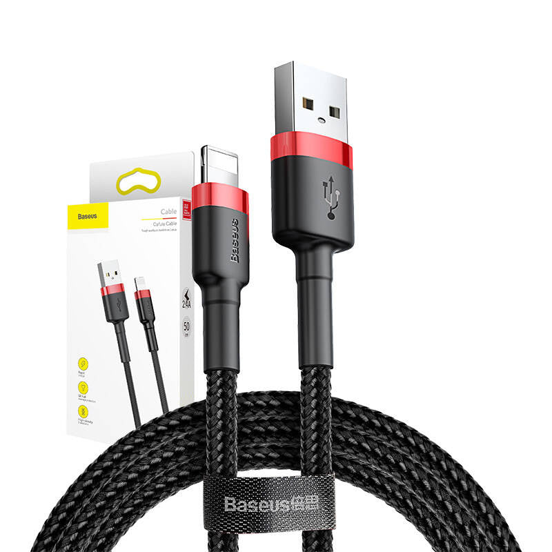 Baseus Cafule USB Lightning Cable 2,4A 0,5m (rød+sort)