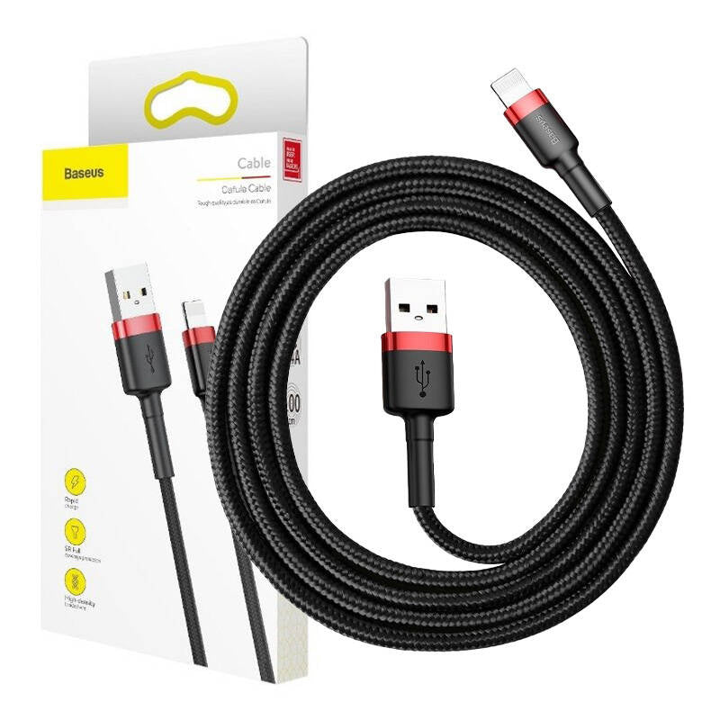 Baseus Cafule USB Lightning Cable 2,4A 1m (rød+sort)