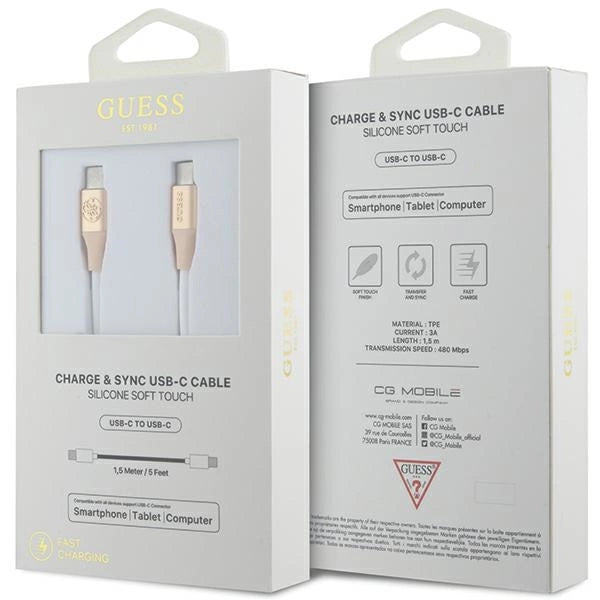 Guess Ebossed Logo USB-C / USB-C Kabel 1,5 m Hurtig opladning - Guld