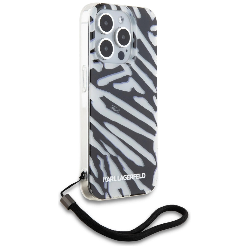 Karl Lagerfeld IML Zebra Pattern & Cord case for iPhone 15 Pro - black