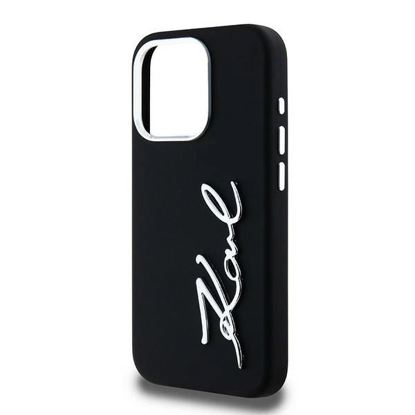 Karl Lagerfeld Silicone Metal Script Logo case for iPhone 15 Pro - black