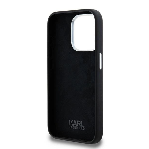 Karl Lagerfeld Silicone Metal Script Logo case for iPhone 15 Pro - black