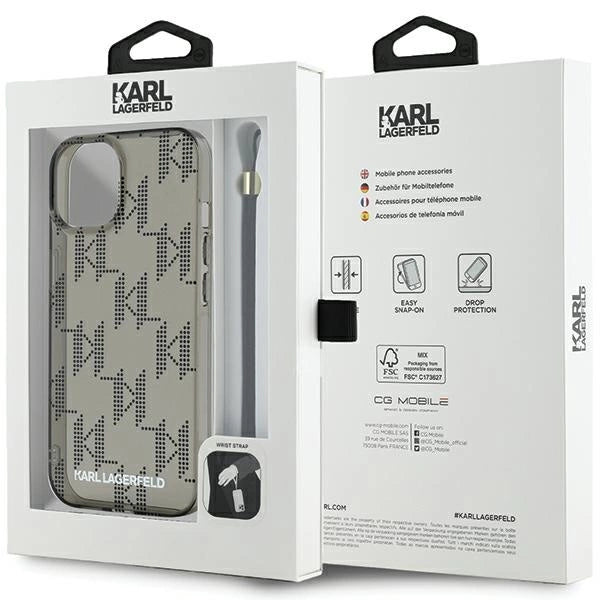 Karl Lagerfeld IML Mono KL Pattern & Cord case for iPhone 15 / 14 / 13 - black