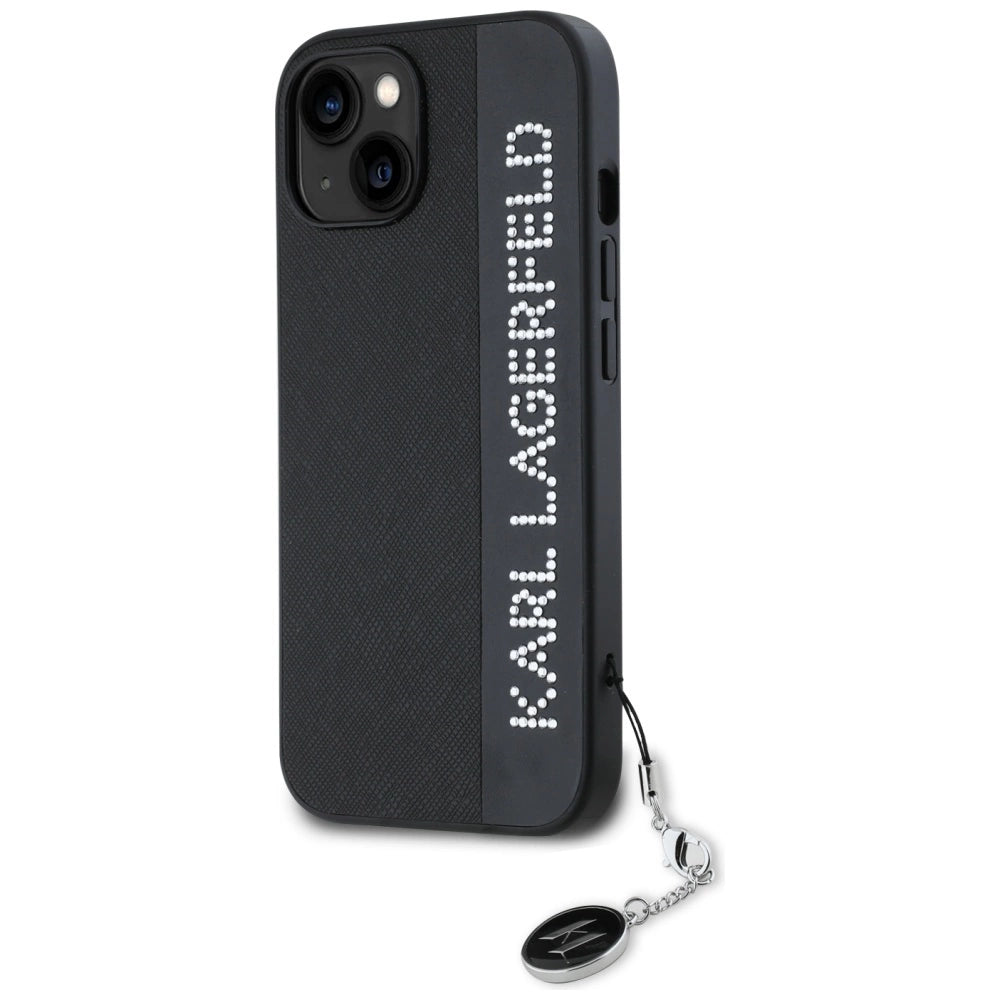 Karl Lagerfeld Saffiano Rhinestones & Charm case for iPhone 15 / 14 / 13 - black