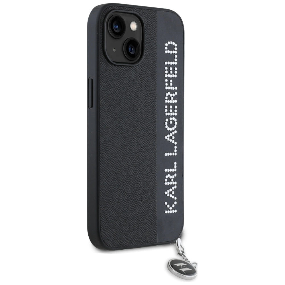 Karl Lagerfeld Saffiano Rhinestones & Charm case for iPhone 15 / 14 / 13 - black