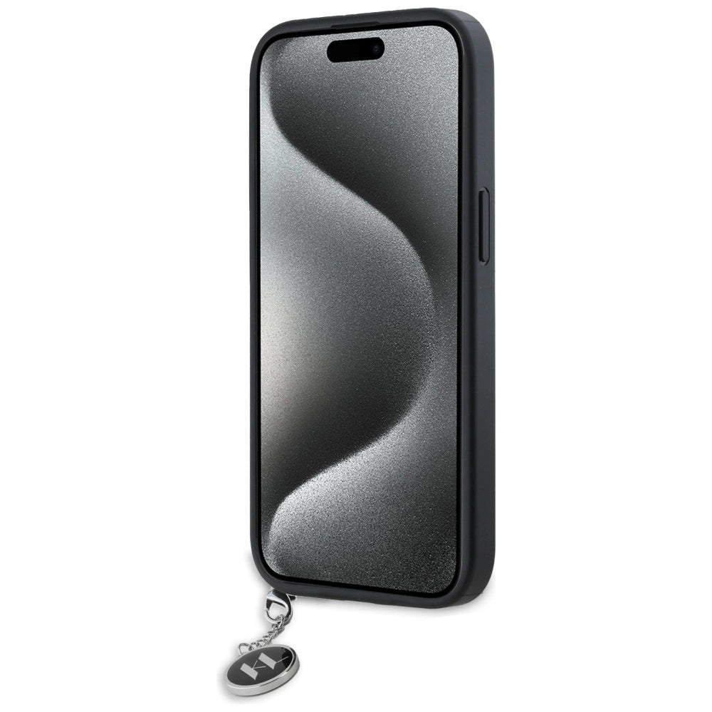 Karl Lagerfeld Saffiano Rhinestones & Charm case for iPhone 15 / 14 / 13 - black