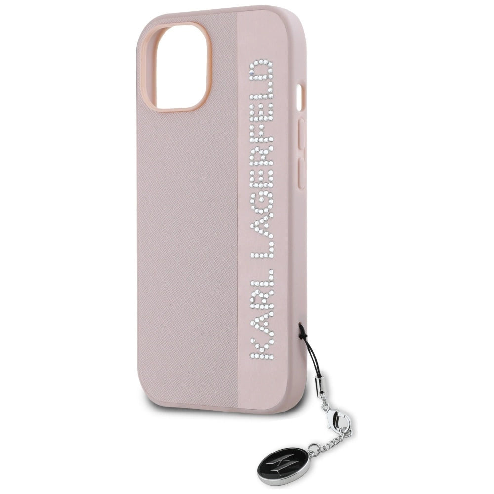 Karl Lagerfeld Saffiano Rhinestones & Charm case for iPhone 15 / 14 / 13 - pink