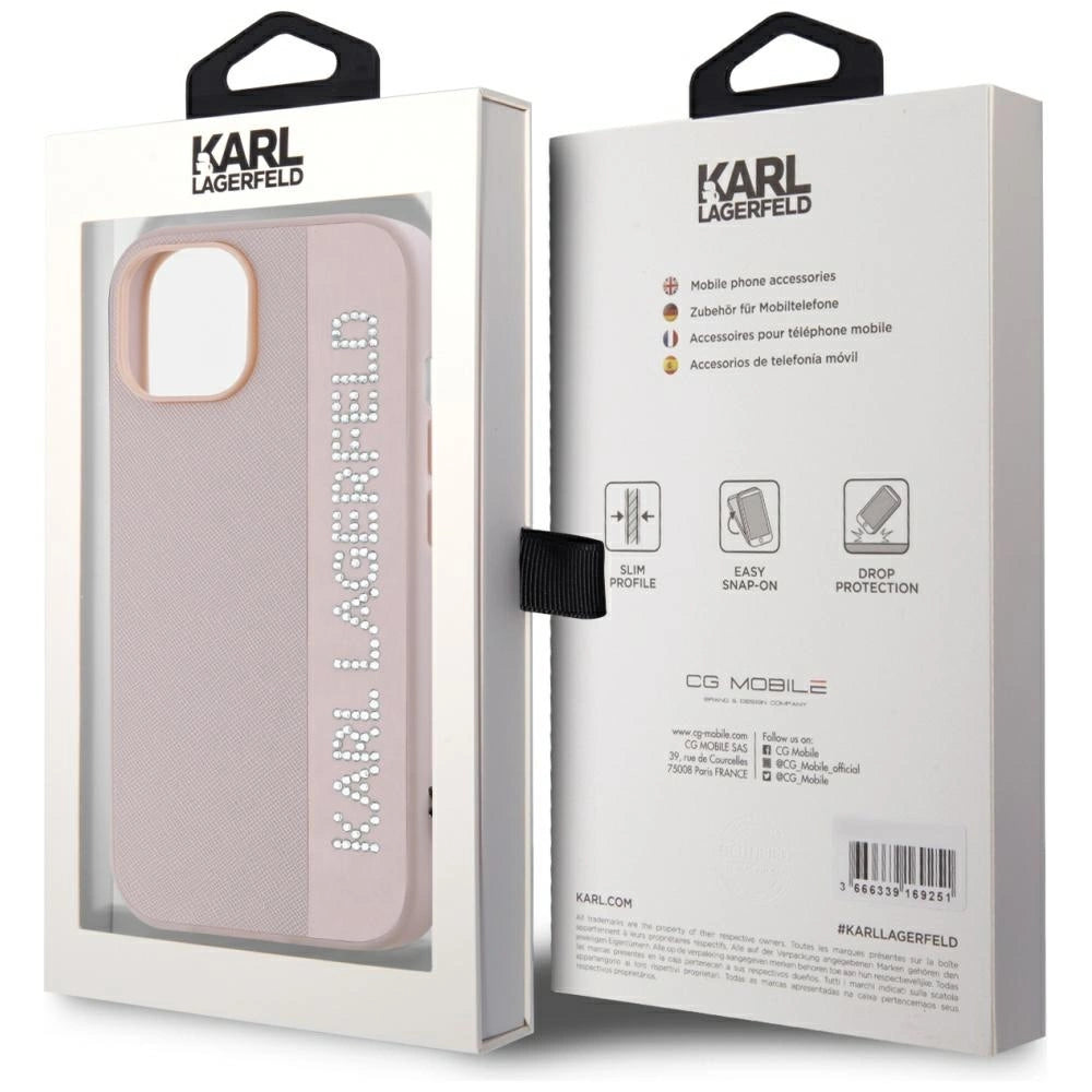 Karl Lagerfeld Saffiano Rhinestones & Charm case for iPhone 15 / 14 / 13 - pink