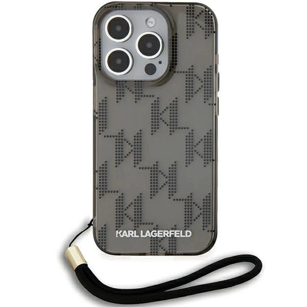 Karl Lagerfeld IML Mono KL Pattern & Cord case for iPhone 15 Pro Max - black