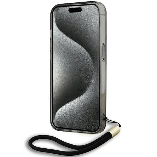 Karl Lagerfeld IML Mono KL Pattern & Cord case for iPhone 15 Pro Max - black